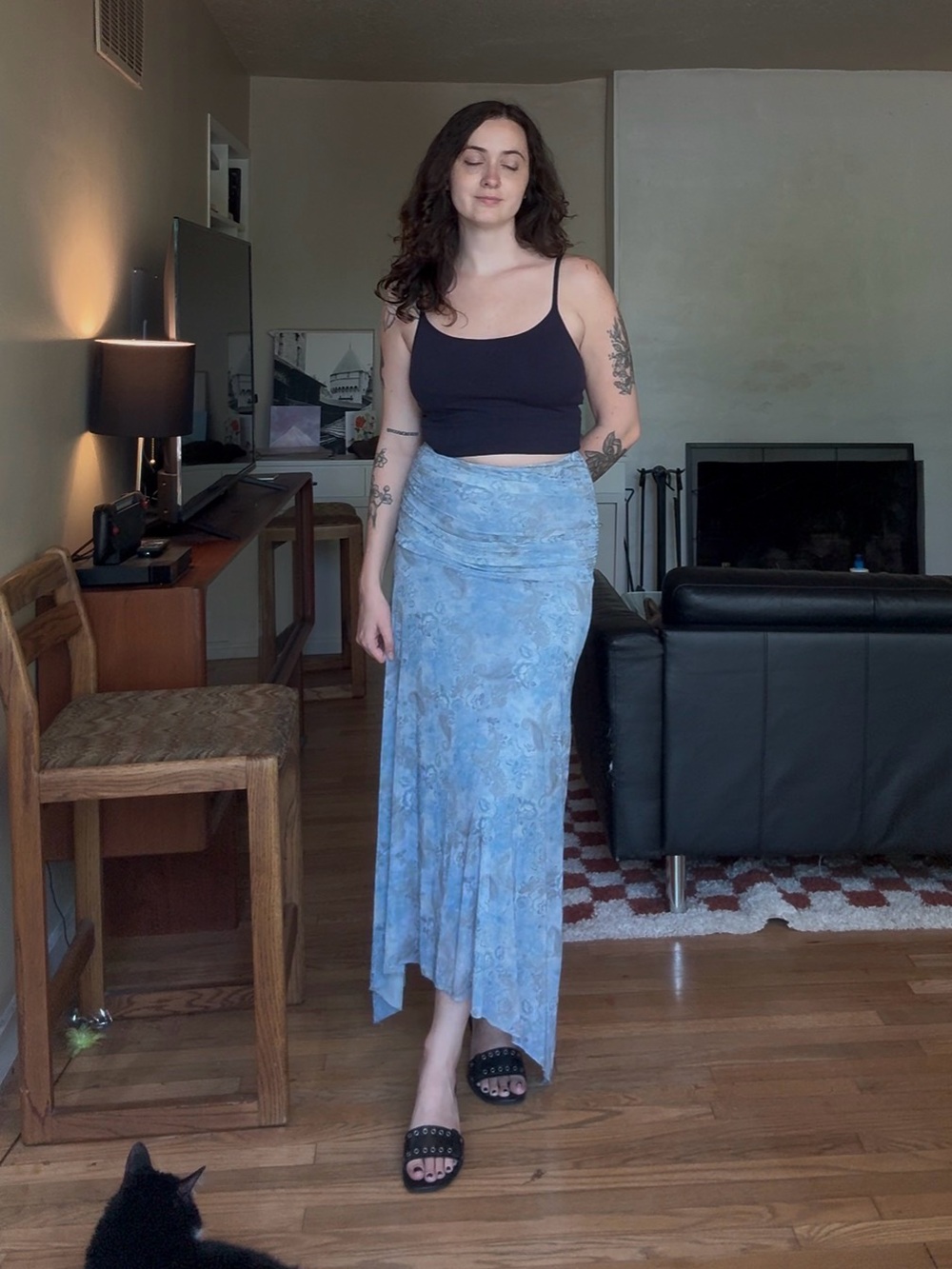 Womens Light Blue Printed Maxi Skirt